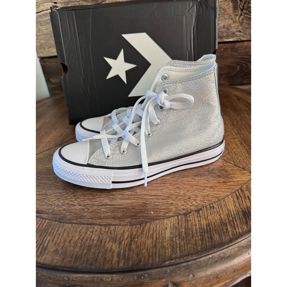 Converse Chuck Taylor All Star Hi Silver Glitter Sneakers A17096F Kids 4 Mens 4